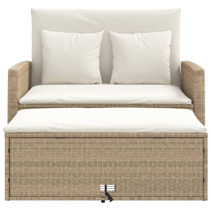 Canapé de jardin avec coussins 2 places beige résine tressée – Image 4