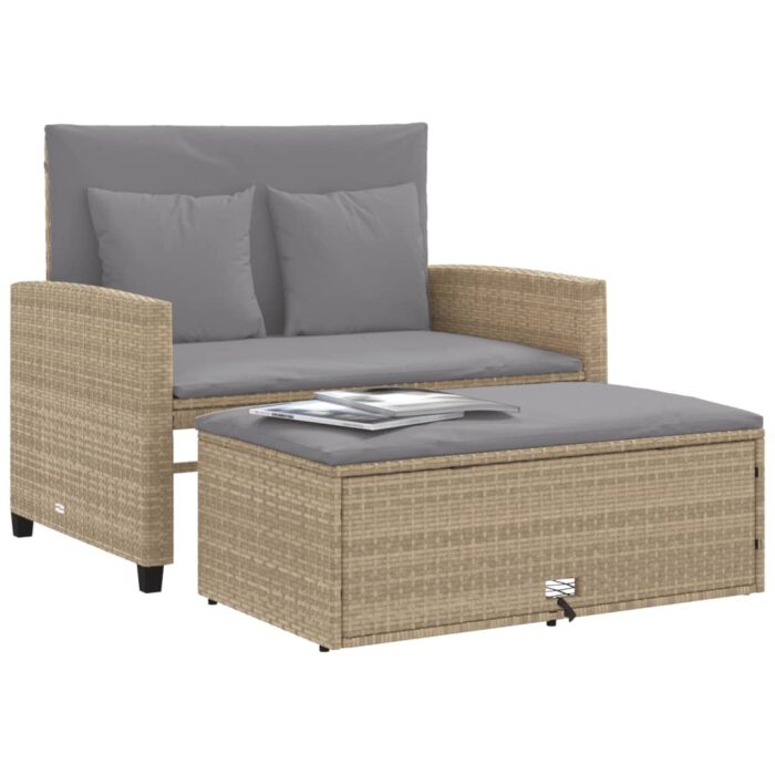 Canapé de jardin avec coussins 2 places beige résine tressée – Image 2