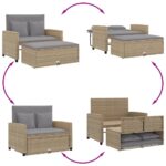 Canapé de jardin avec coussins 2 places beige résine tressée – Image 3