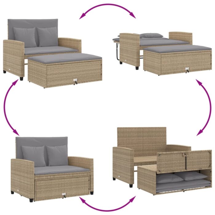 Canapé de jardin avec coussins 2 places beige résine tressée – Image 3