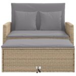 Canapé de jardin avec coussins 2 places beige résine tressée – Image 4