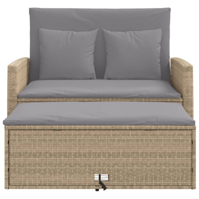 Canapé de jardin avec coussins 2 places beige résine tressée – Image 4