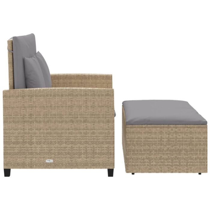 Canapé de jardin avec coussins 2 places beige résine tressée – Image 5