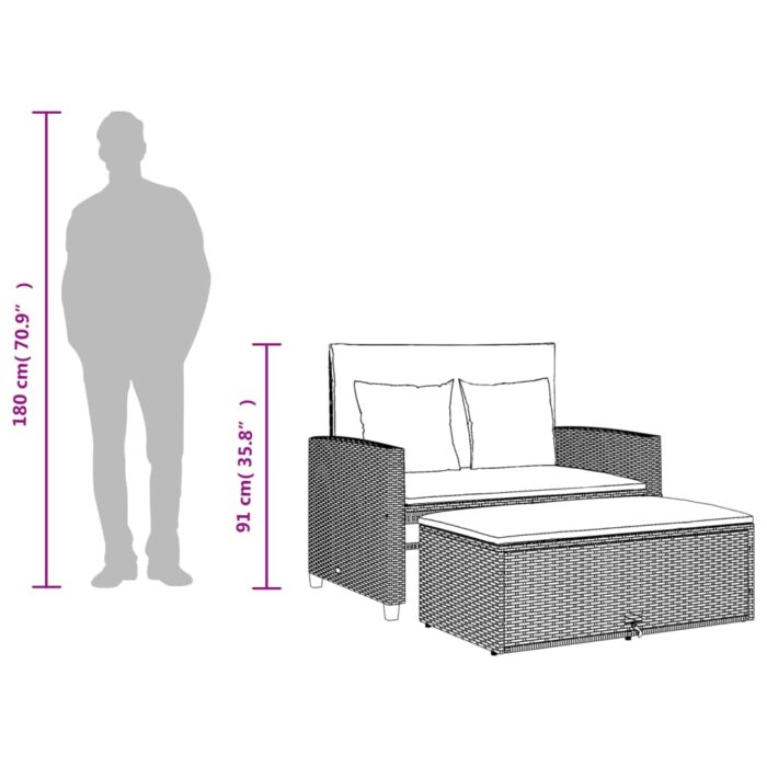 Canapé de jardin avec coussins 2 places beige résine tressée – Image 9