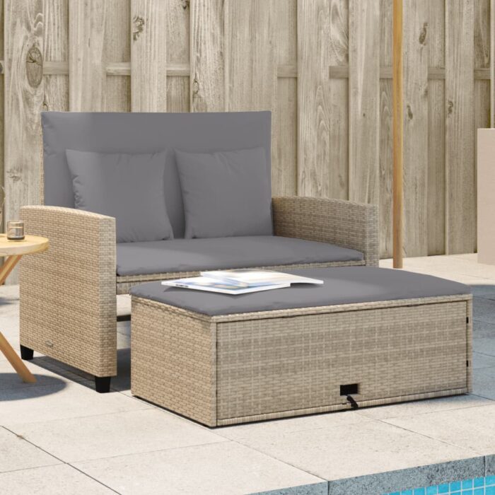 Canapé de jardin avec coussins 2 places beige résine tressée – Image 1