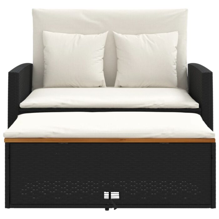 Canapé de jardin 2 places coussins noir résine tressée&acacia – Image 4