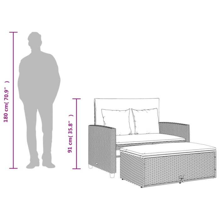 Canapé de jardin 2 places coussins gris résine tressée&acacia – Image 9