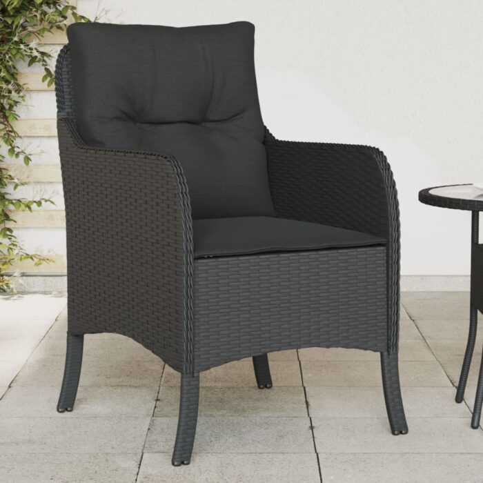 Chaises de jardin avec coussins lot de 2 noir résine tressée – Image 1