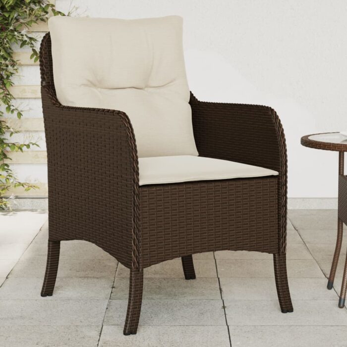 Chaises de jardin avec coussins lot de 2 marron résine tressée – Image 1