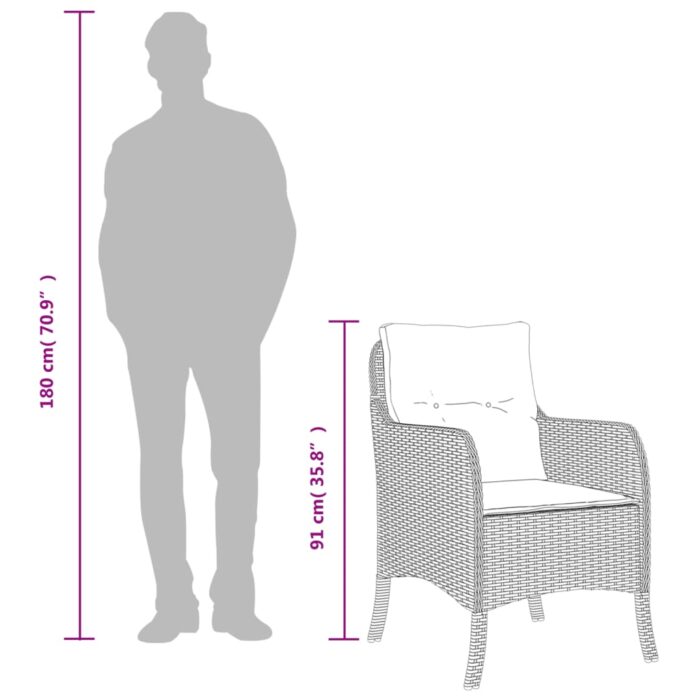 Chaises de jardin avec coussins lot de 2 gris résine tressée – Image 7