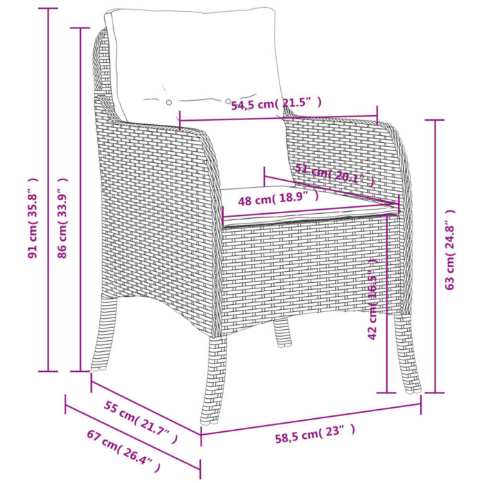 Chaises de jardin avec coussins lot de 2 gris résine tressée – Image 8