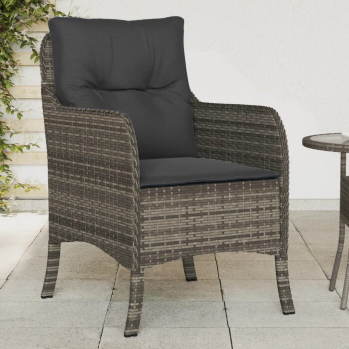Chaises de jardin avec coussins lot de 2 gris résine tressée – Image 1