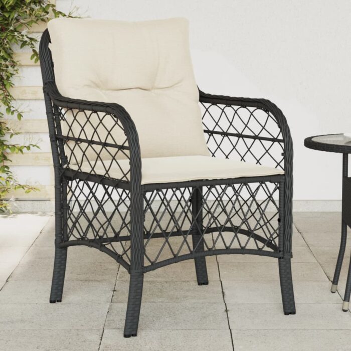 Chaises de jardin avec coussins lot de 2 noir résine tressée – Image 1