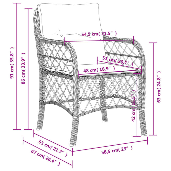 Chaises de jardin avec coussins lot de 2 noir résine tressée – Image 8