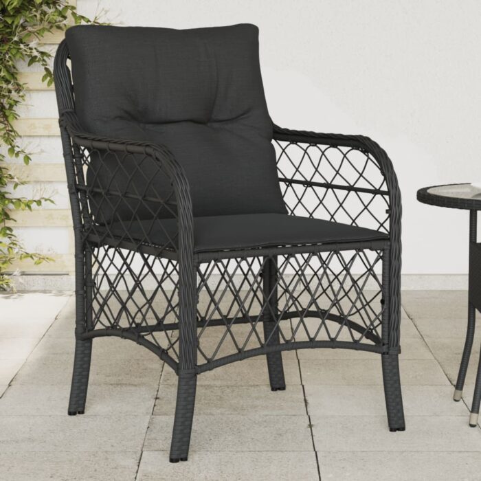 Chaises de jardin avec coussins lot de 2 noir résine tressée – Image 1
