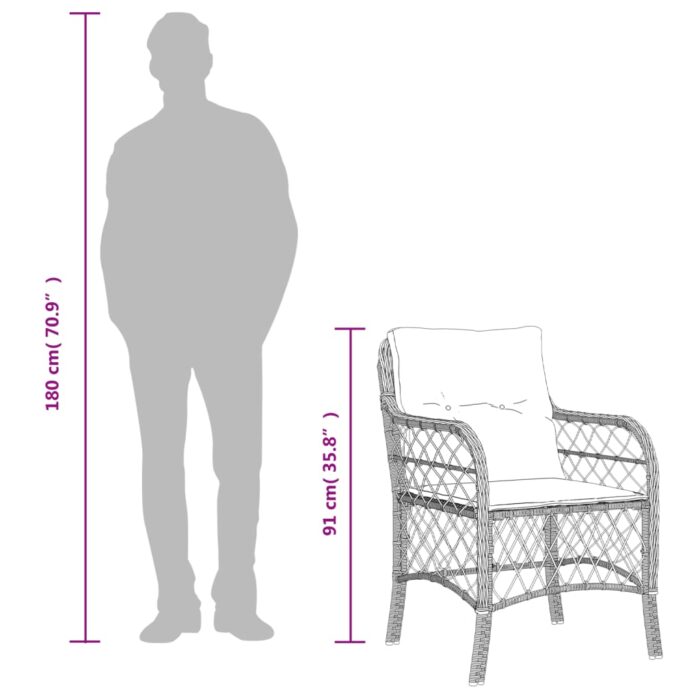 Chaises de jardin coussins lot de 2 gris clair résine tressée – Image 7