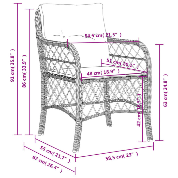 Chaises de jardin coussins lot de 2 gris clair résine tressée – Image 8