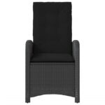 Chaise inclinable de jardin avec coussins noir résine tressée – Image 2