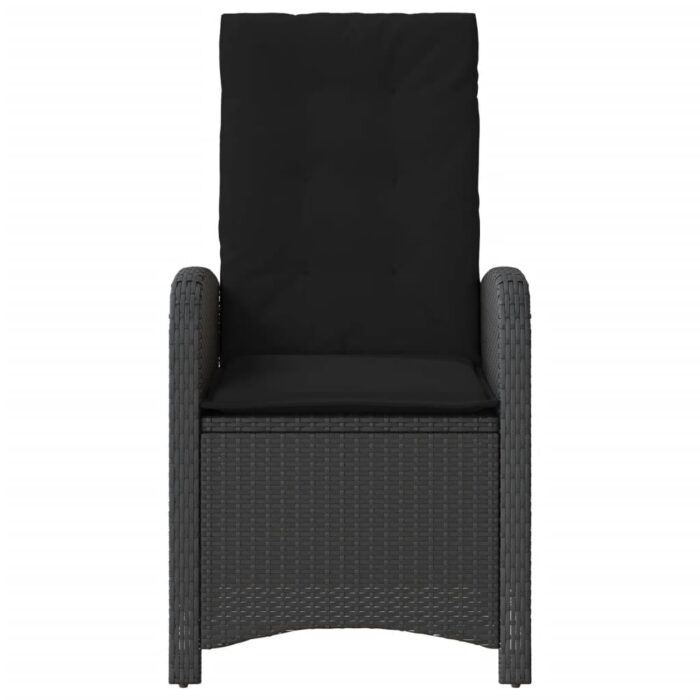 Chaise inclinable de jardin avec coussins noir résine tressée – Image 2