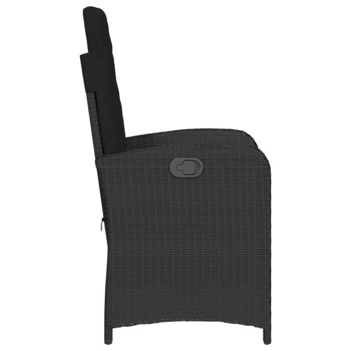 Chaise inclinable de jardin avec coussins noir résine tressée – Image 3