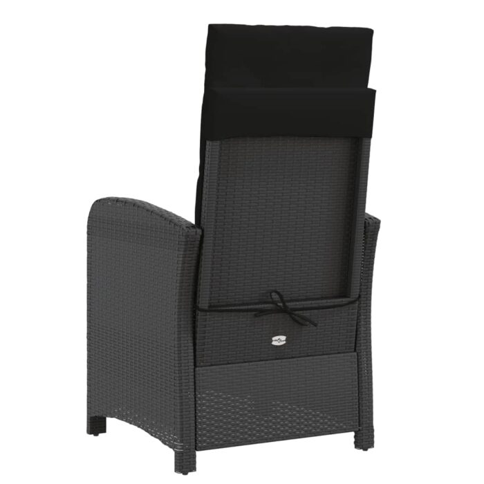 Chaise inclinable de jardin avec coussins noir résine tressée – Image 4