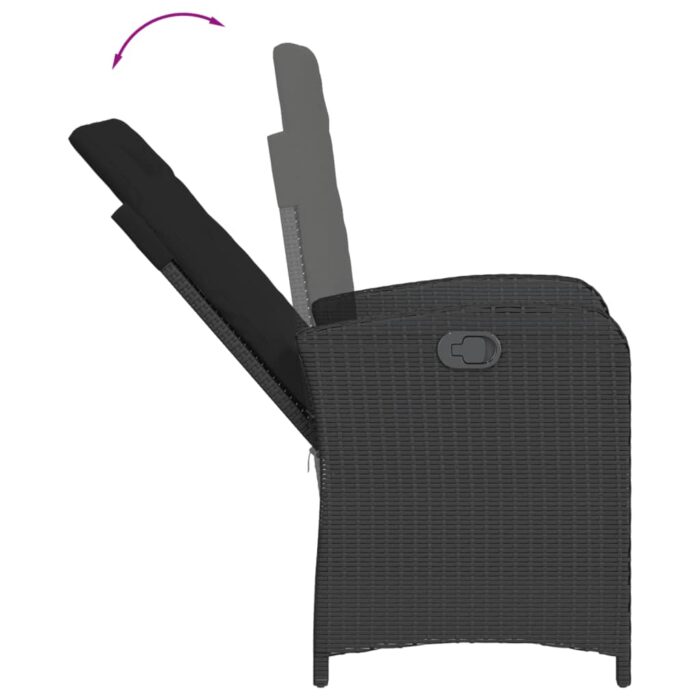 Chaise inclinable de jardin avec coussins noir résine tressée – Image 5