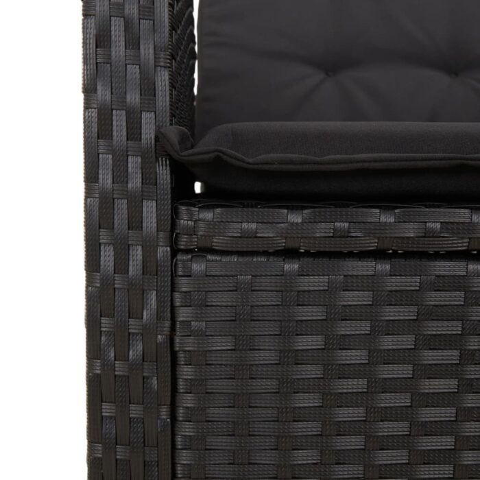 Chaise inclinable de jardin avec coussins noir résine tressée – Image 7