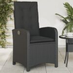Chaise inclinable de jardin avec coussins noir résine tressée