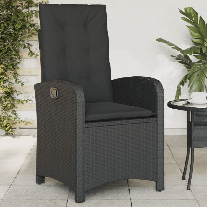 Chaise inclinable de jardin avec coussins noir résine tressée – Image 1