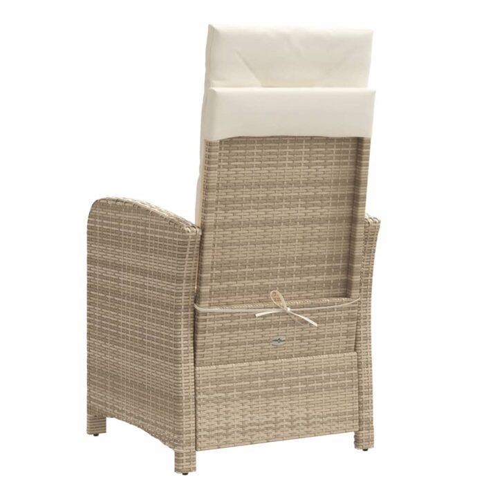 Chaise inclinable de jardin avec coussins beige résine tressée – Image 4