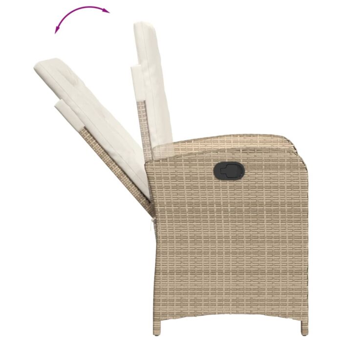 Chaise inclinable de jardin avec coussins beige résine tressée – Image 5