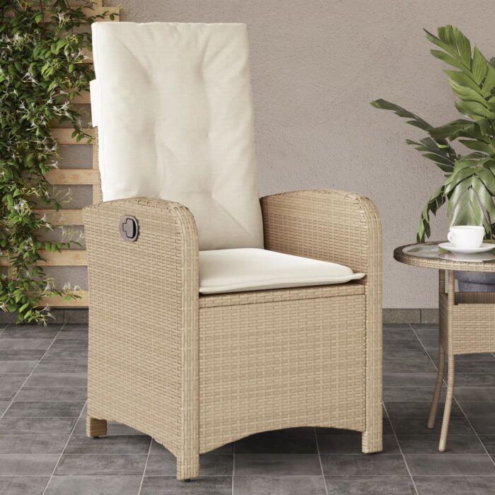Chaise inclinable de jardin avec coussins beige résine tressée – Image 1