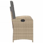 Chaise inclinable de jardin coussins mélange beige poly rotin – Image 3