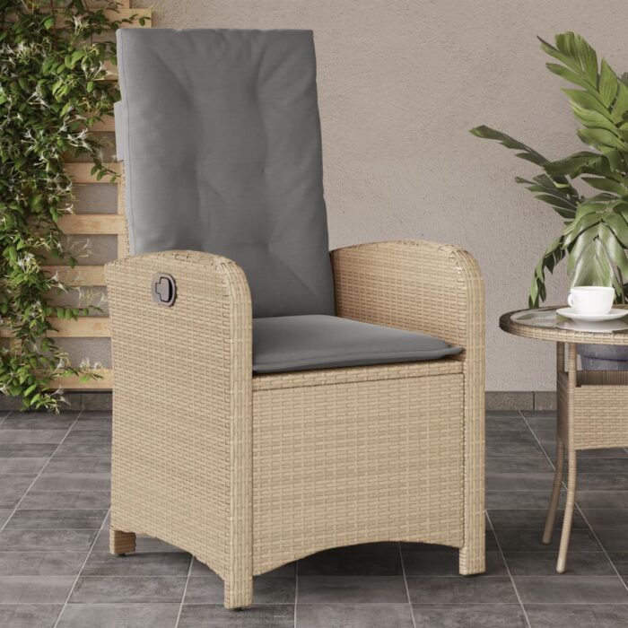 Chaise inclinable de jardin coussins mélange beige poly rotin – Image 1