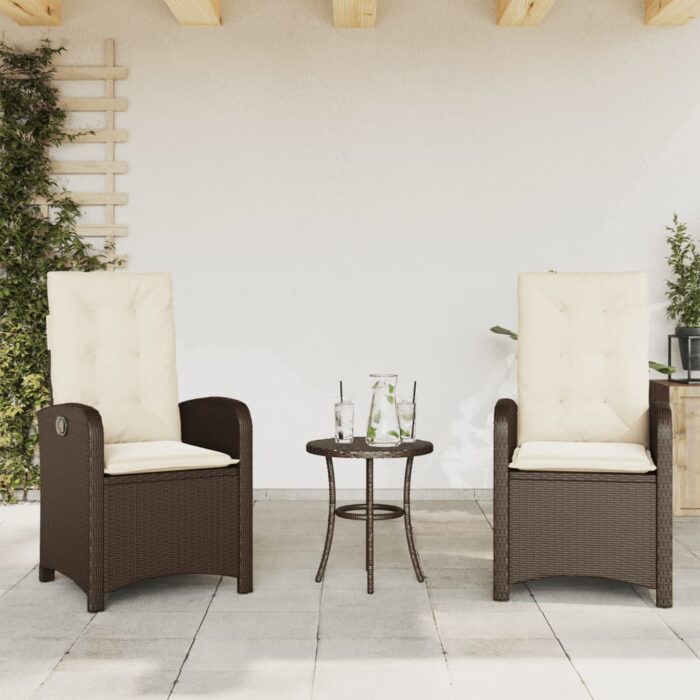 Chaises inclinables de jardin lot de 2 et coussins marron rotin – Image 1