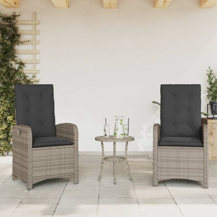 Chaises inclinables de jardin lot de 2 et coussins gris rotin – Image 1