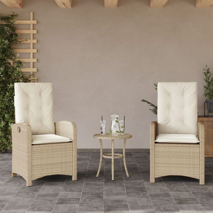 Chaises inclinables de jardin lot de 2 et coussins beige rotin – Image 1