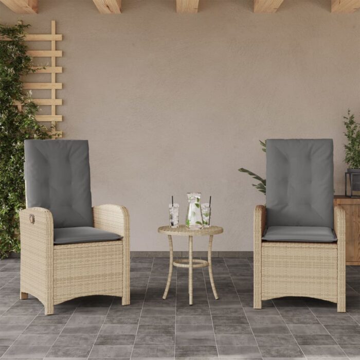 Chaises inclinables jardin lot de 2 et coussins résine tressée – Image 1