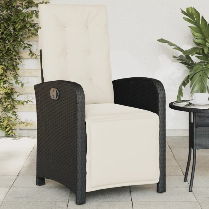 Chaise inclinable de jardin et repose-pied noir résine tressée – Image 1