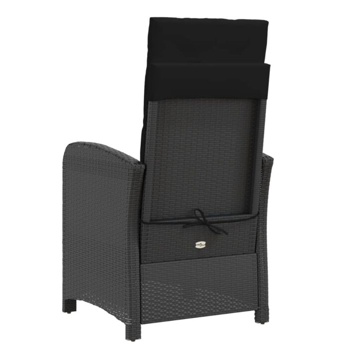 Chaise inclinable de jardin et repose-pied noir résine tressée – Image 4