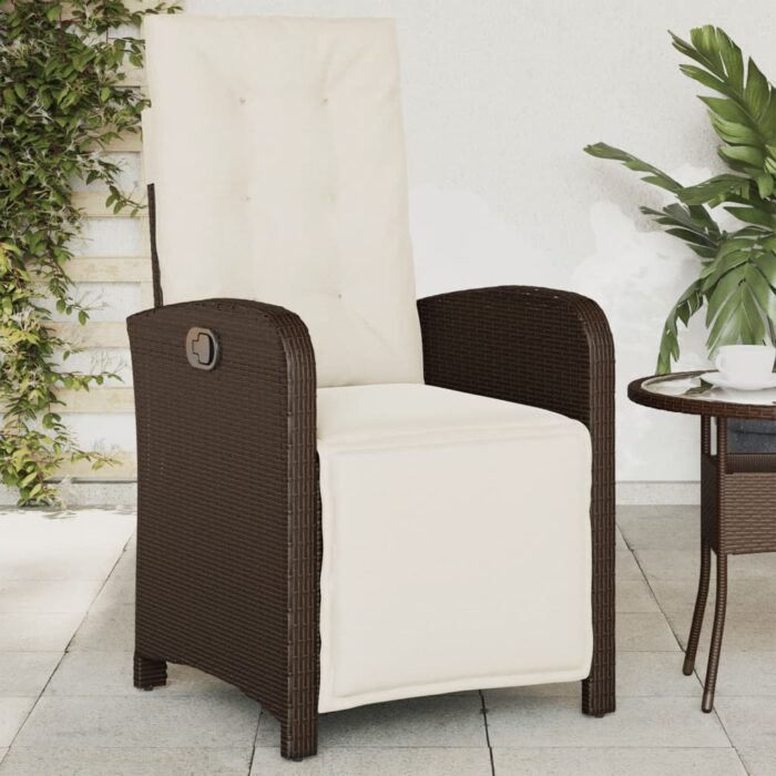 Chaise inclinable de jardin repose-pied marron résine tressée – Image 1