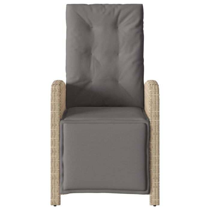 Chaise inclinable de jardin et repose-pied mélange beige rotin – Image 2
