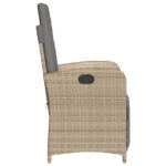 Chaise inclinable de jardin et repose-pied mélange beige rotin – Image 3