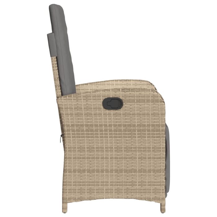 Chaise inclinable de jardin et repose-pied mélange beige rotin – Image 3