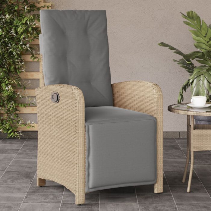 Chaise inclinable de jardin et repose-pied mélange beige rotin – Image 1