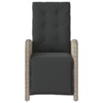 Chaise inclinable de jardin avec repose-pied gris clair rotin – Image 2