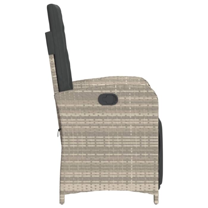 Chaise inclinable de jardin avec repose-pied gris clair rotin – Image 3