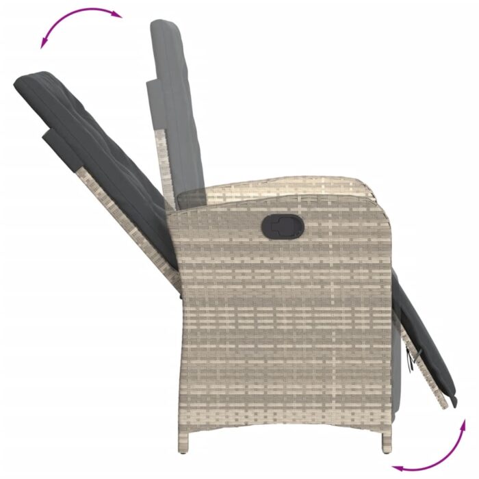 Chaise inclinable de jardin avec repose-pied gris clair rotin – Image 5