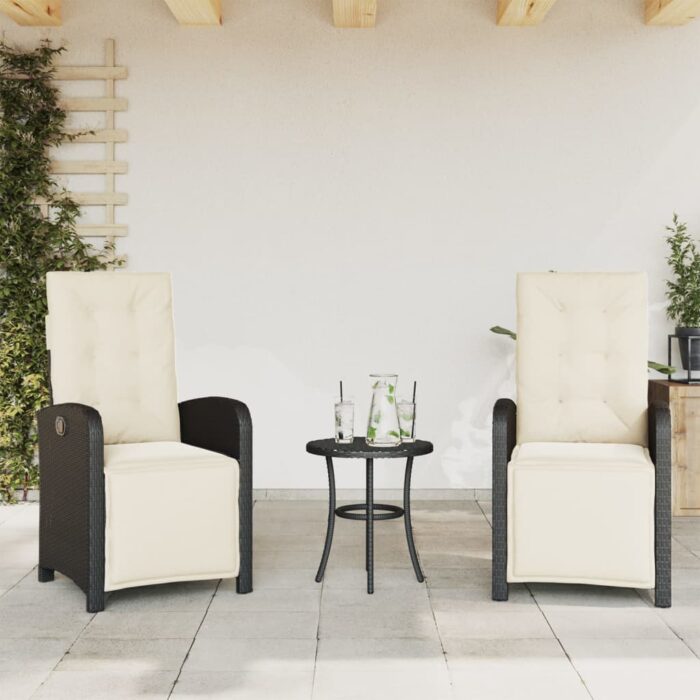 Chaises inclinables de jardin lot de 2 repose-pied noir rotin – Image 1