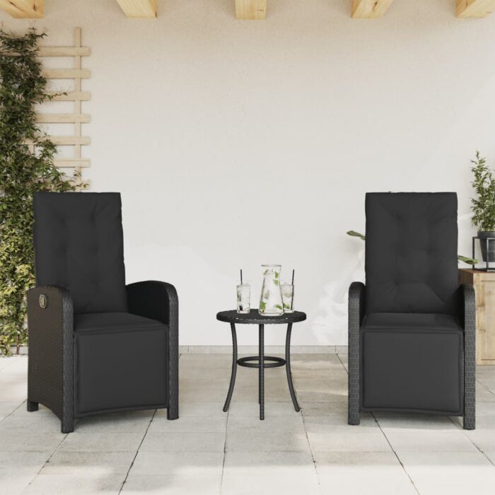 Chaises inclinables de jardin lot de 2 repose-pied noir rotin – Image 1